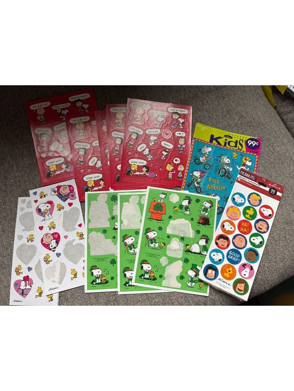 Snoopy Peanuts Sticker Sheet Lot Hallmark Vintage Reward Valentine Craft